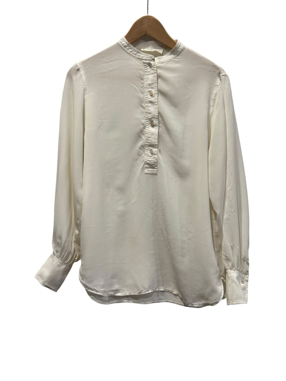 Everlane Victorian  100% Silk Henley Blouse | Ivory | Long Sleeve |